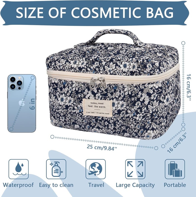 Gosect Large Makeup Bag, Cute Cosmetic Bag for Women Girls, Floral Coquette Aesthetic Toiletry Bag, Travel Make Up Organizer Bag (Black Rose Flower) - Image 2